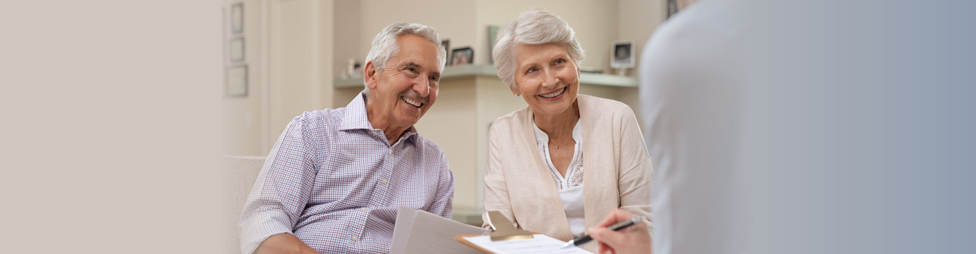 elderly couple consulting on their health