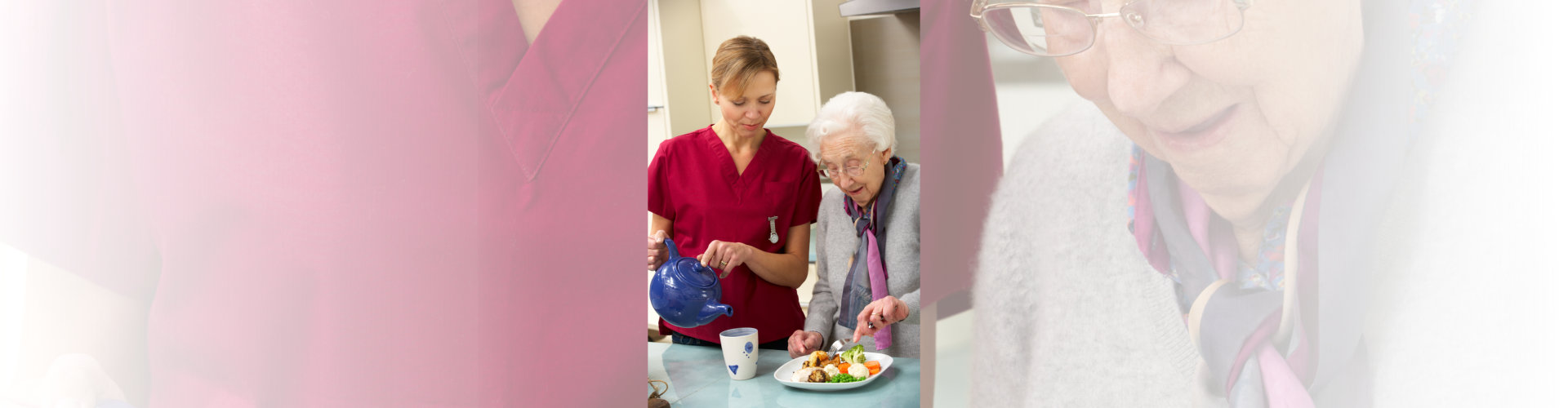 caregiving preparing meal for the old woman